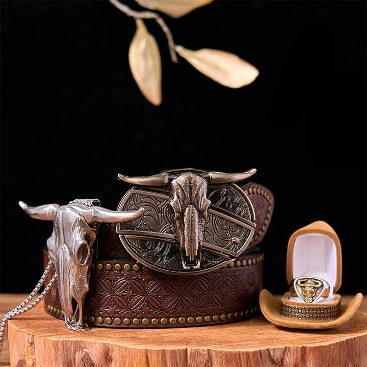 Western Cow DIY Hidden Knife Belt Buckle With Bull Ring Bundle Set - Bulls - Brown Rivet Belt - 42 - image 7