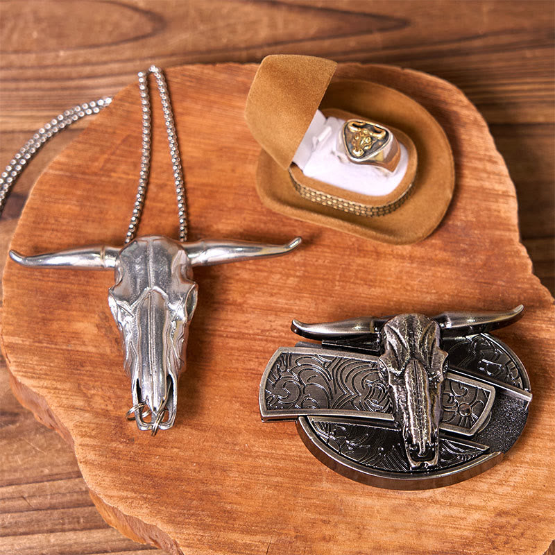 Western Cow DIY Hidden Knife Belt Buckle With Bull Ring Bundle Set - Bulls - Without Belt - Not Include Belt - image 1