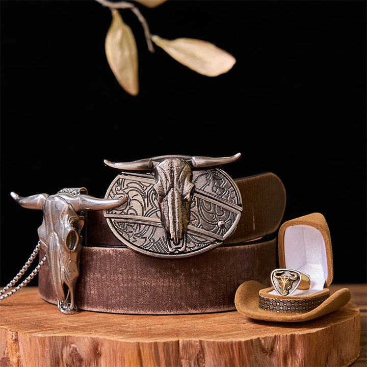 Western Cow DIY Hidden Knife Belt Buckle With Bull Ring Bundle Set - Bulls - Brown Distressed Belt - 42 - image 8