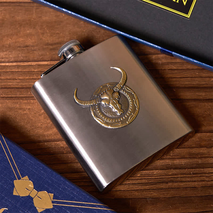 2Pcs Silver Bull Flask ACE of Spades Lighter Groomsmen Gift Box