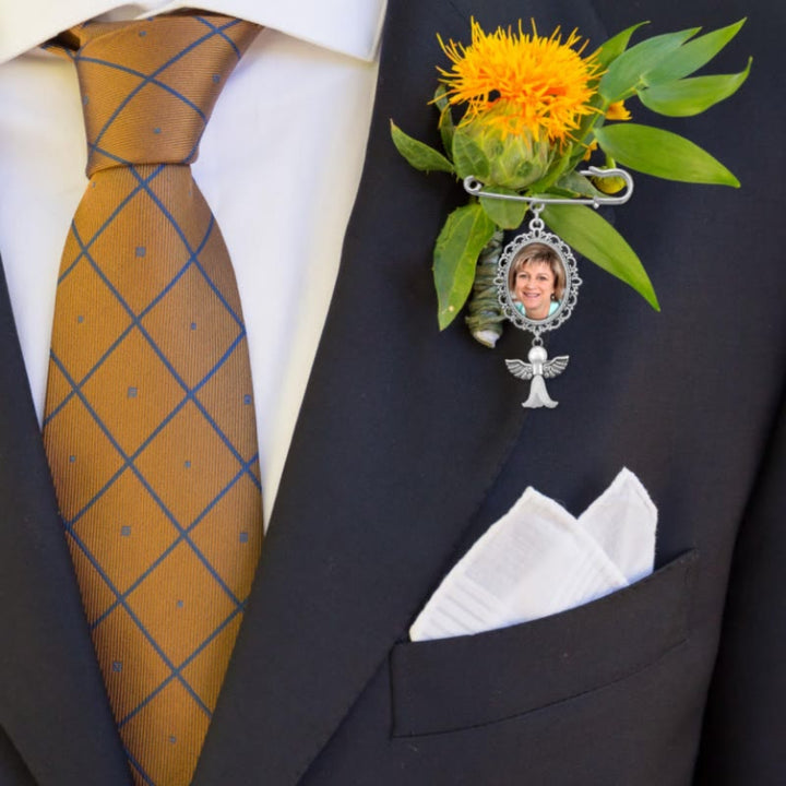 Custom Your Photos Brooch With Angel Pendant Brooch - Oval Plate - One Photo - image 0