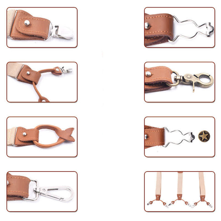 8Pcs Solid Color Combinable Buckle Adjustable Suspenders Set