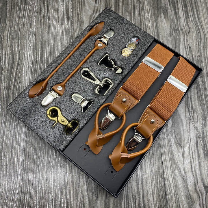 8Pcs Solid Color Combinable Buckle Adjustable Suspenders Set