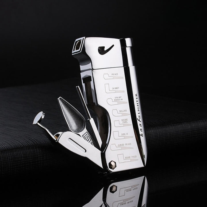 4 in 1 Pipe Special Tools Oblique Fire Refillable Butane Lighter  - Silver - image 1