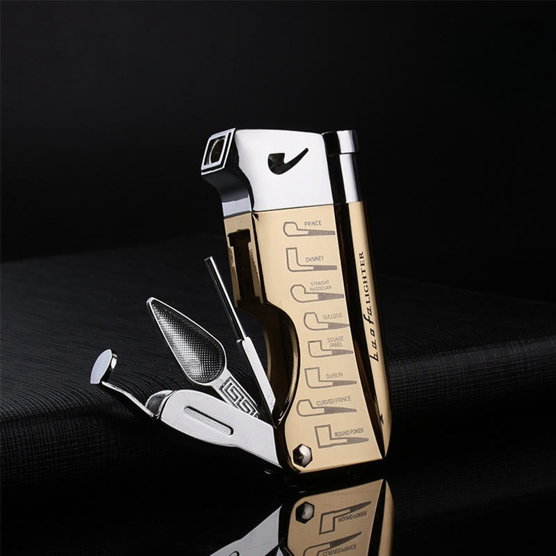 4 in 1 Pipe Special Tools Oblique Fire Refillable Butane Lighter  - Gold - image 7