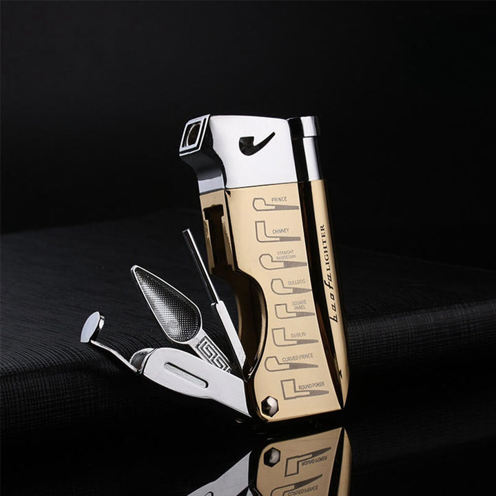 4 in 1 Pipe Special Tools Oblique Fire Refillable Butane Lighter  - Gold - image 7