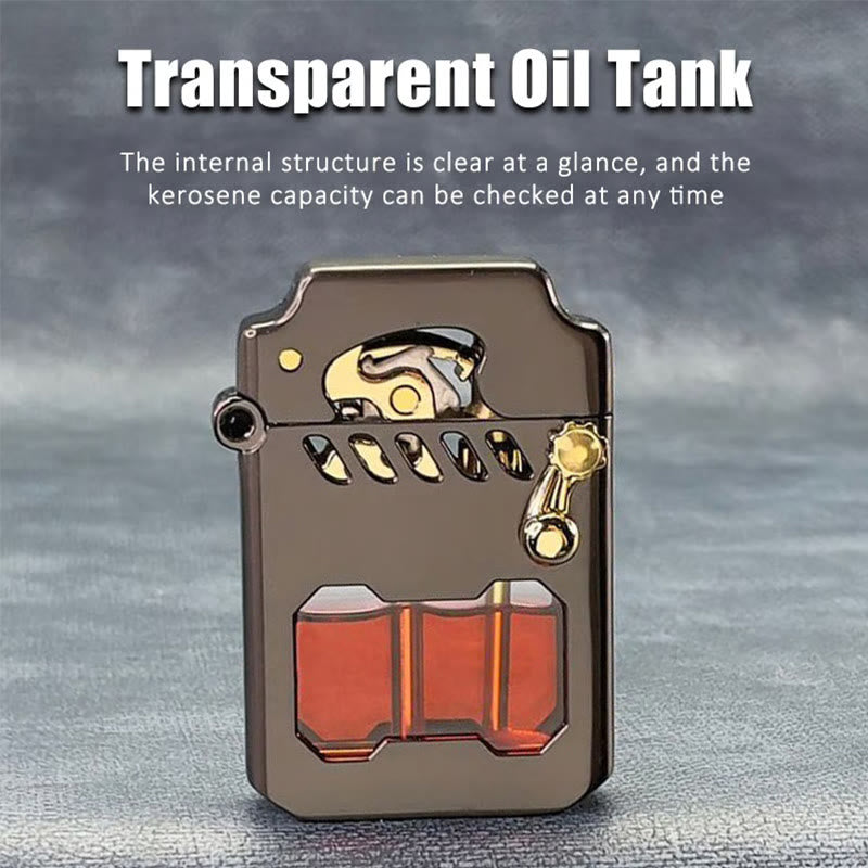 Retro Transparent Oil Tank Rocker arm Ignition Refillable Kerosene Lighter