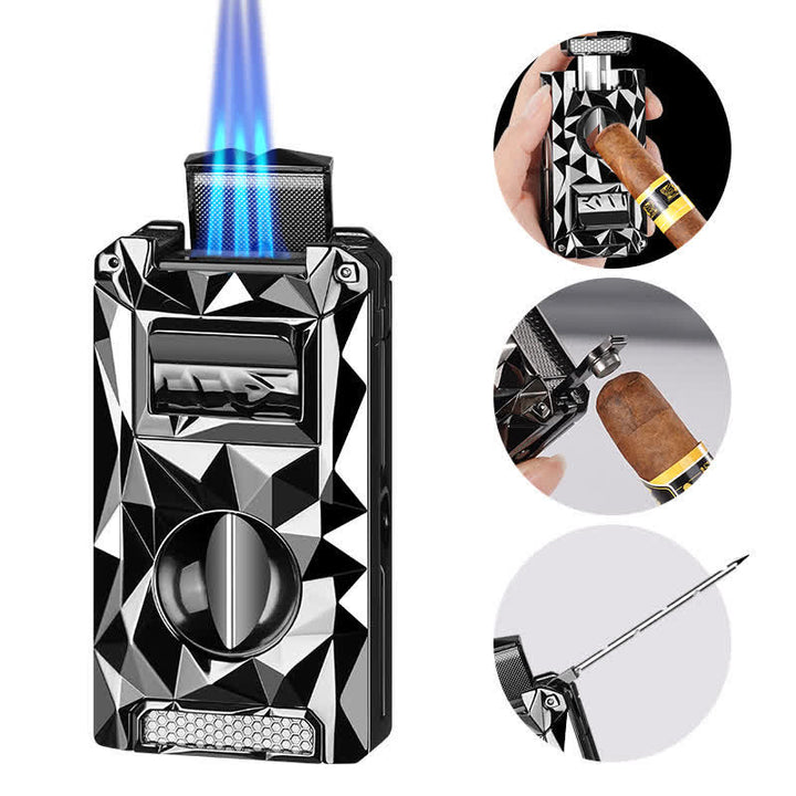 5 in 1 Multifunctional Cigar Cutter Tools Diamond Refillable Butane Lighter