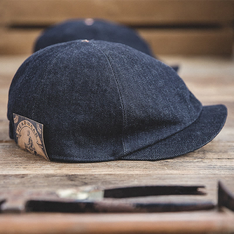 Men's Streeetwear Denim Short Brim Octagonal Newsboy Beret Cap