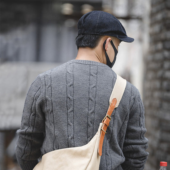 Men's Streeetwear Denim Short Brim Octagonal Newsboy Beret Cap