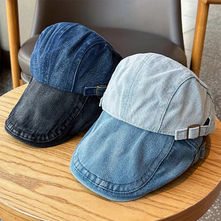 Classic Denim Adjustable Flat Cap Beret Cap - image 2