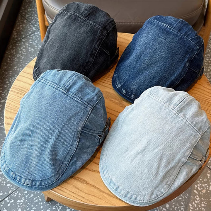 Classic Denim Adjustable Flat Cap Beret Cap