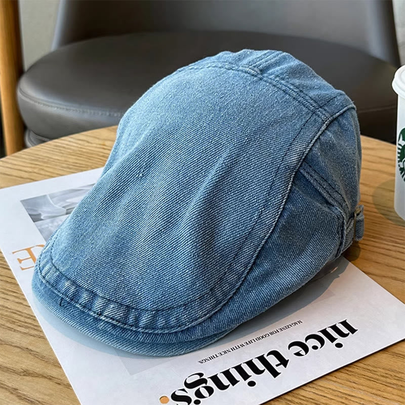Classic Denim Adjustable Flat Cap Beret Cap - image 4