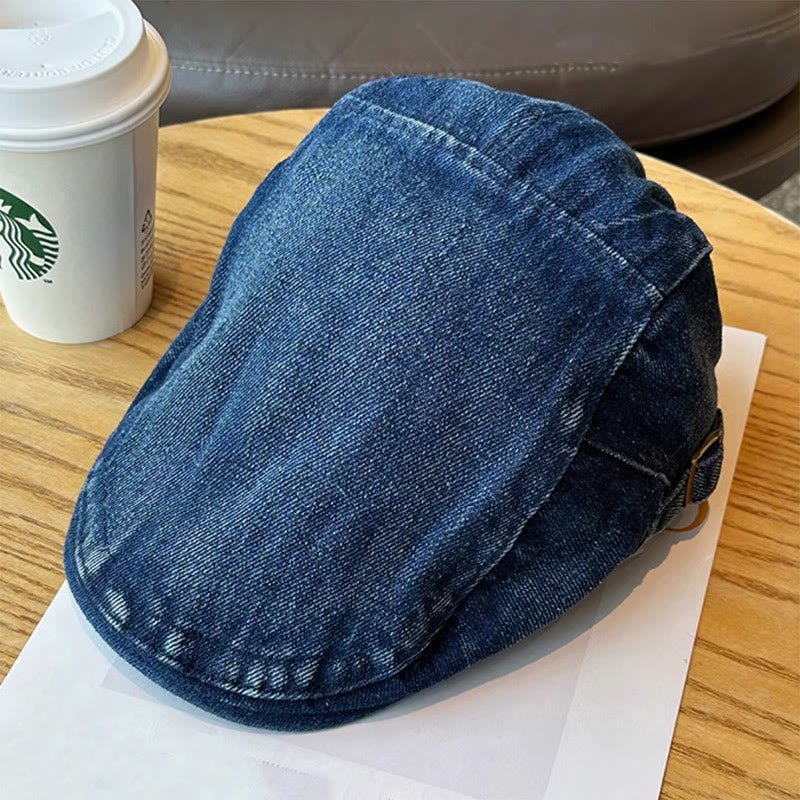 Classic Denim Adjustable Flat Cap Beret Cap