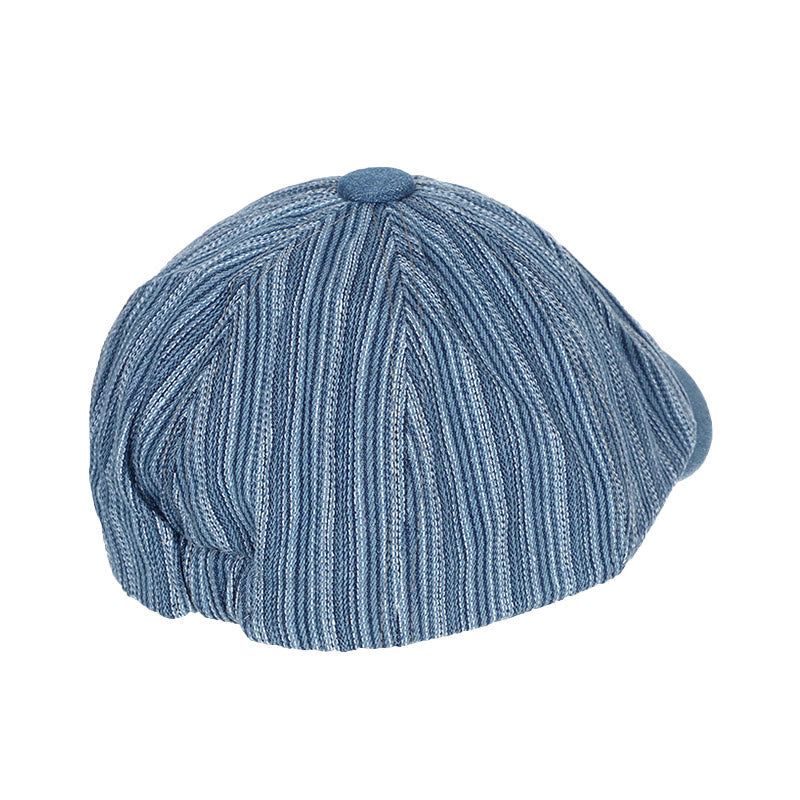 Artist Painter Striped Washed Denim Octagonal Beret Cap