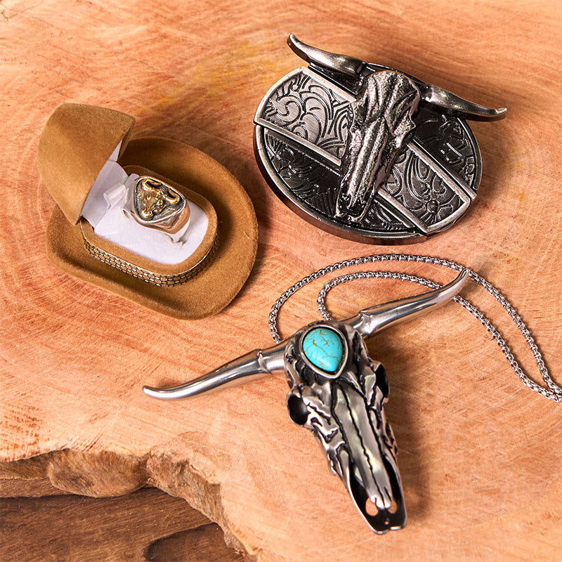 Longhorn Skull DIY Hidden Knife Belt Buckle With Bull Ring Bundle Set (PRE-SALE) - Longhorn Skull - Without Belt - Not Include Belt - image 1