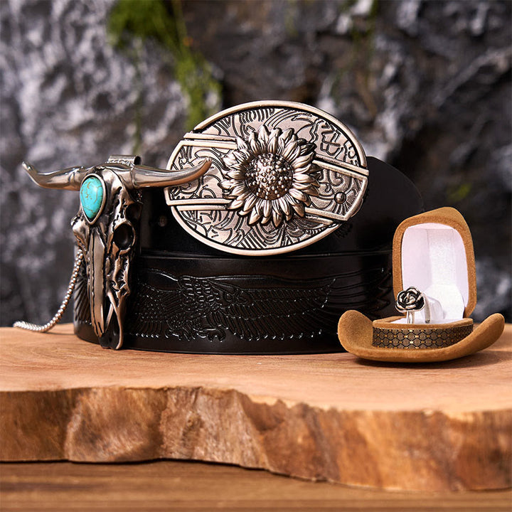 Sunflower DIY Hidden Knife Belt Buckle With Longhorn Pendant Bundle Set (PRE-SALE) - Sunflower - Black Embossed Eagle Belt - 42 - image 4