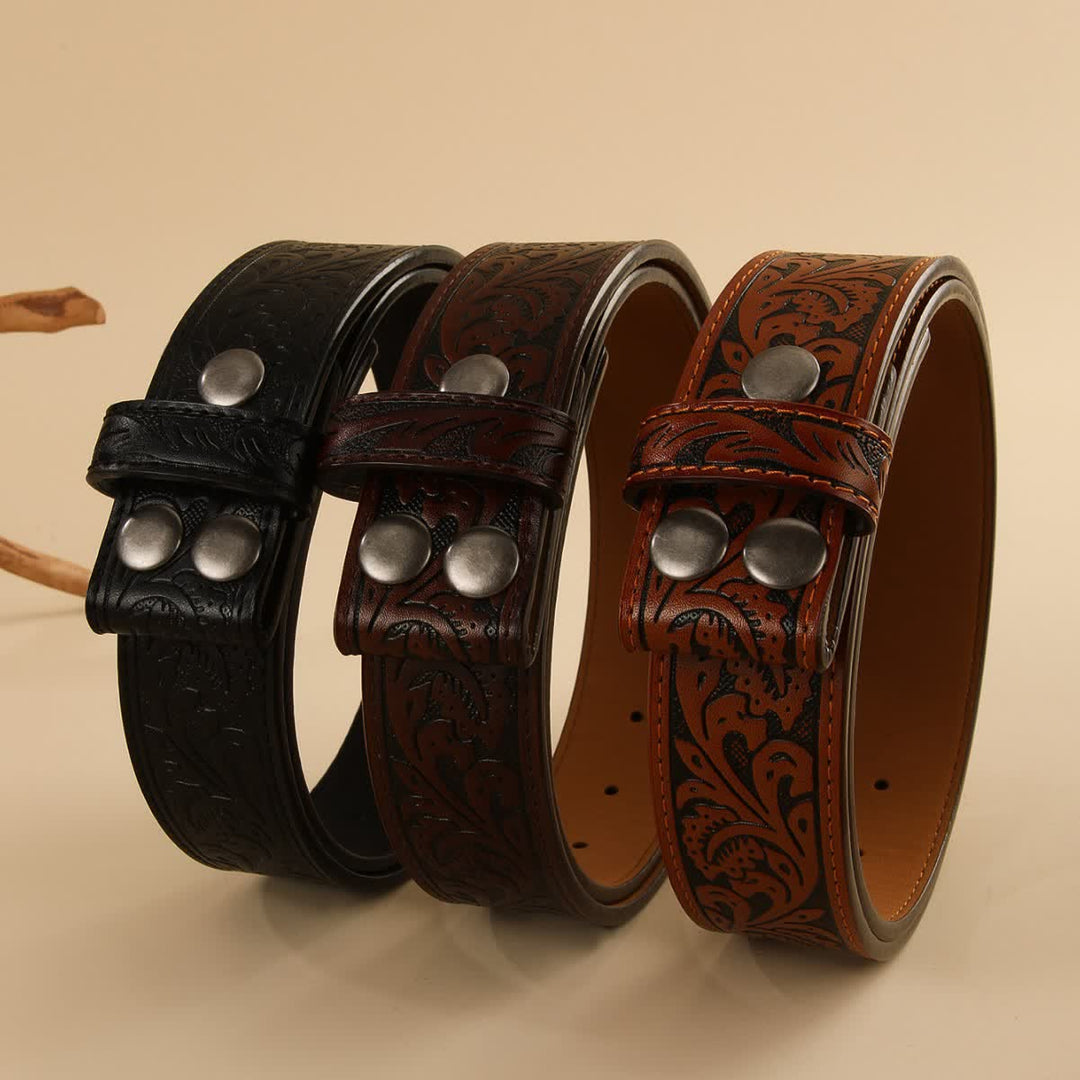 Western Flower Embossed DIY Leather Belt Strap without Belt Buckle - image 4