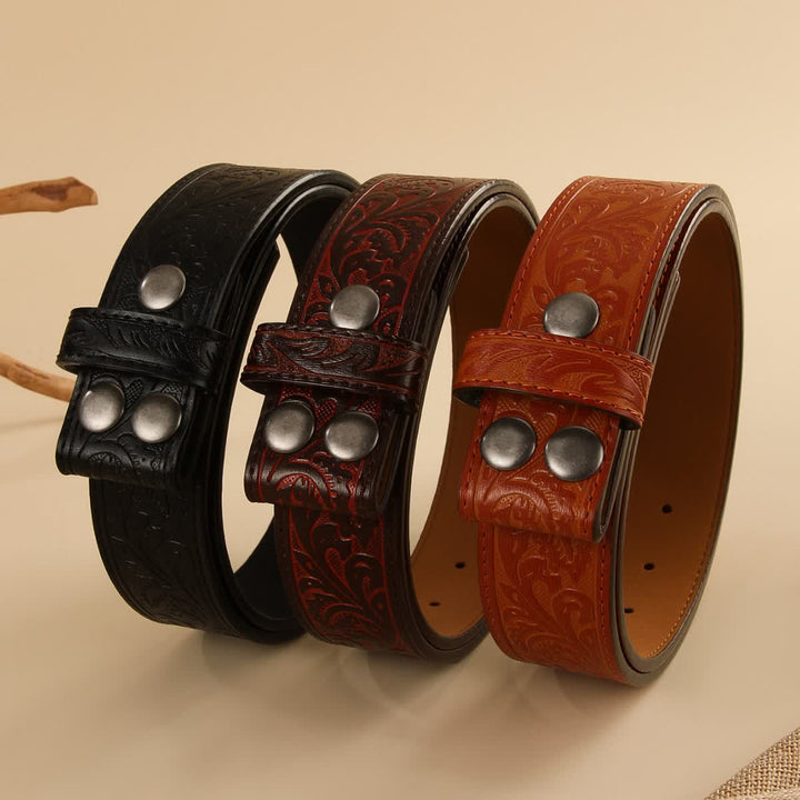 Western Flower Embossed DIY Leather Belt Strap without Belt Buckle - image 0