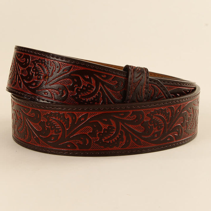 Western Flower Embossed DIY Leather Belt Strap without Belt Buckle - Coffee & Red - 46 - image 6