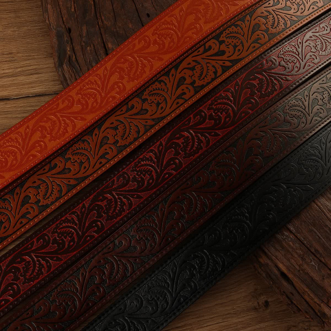 Western Flower Embossed DIY Leather Belt Strap without Belt Buckle - image 3