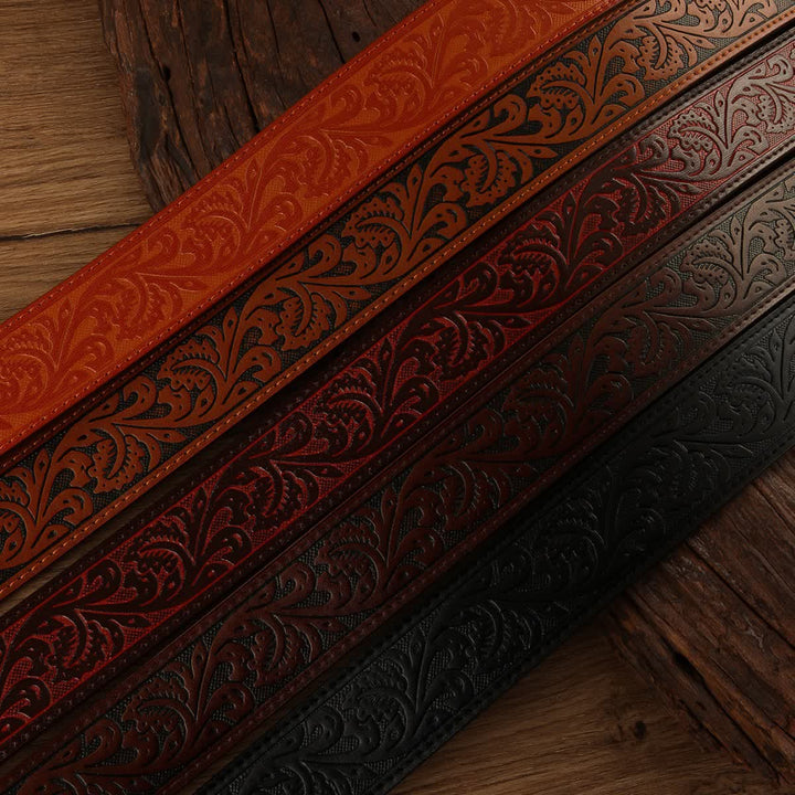 Western Flower Embossed DIY Leather Belt Strap without Belt Buckle - image 3