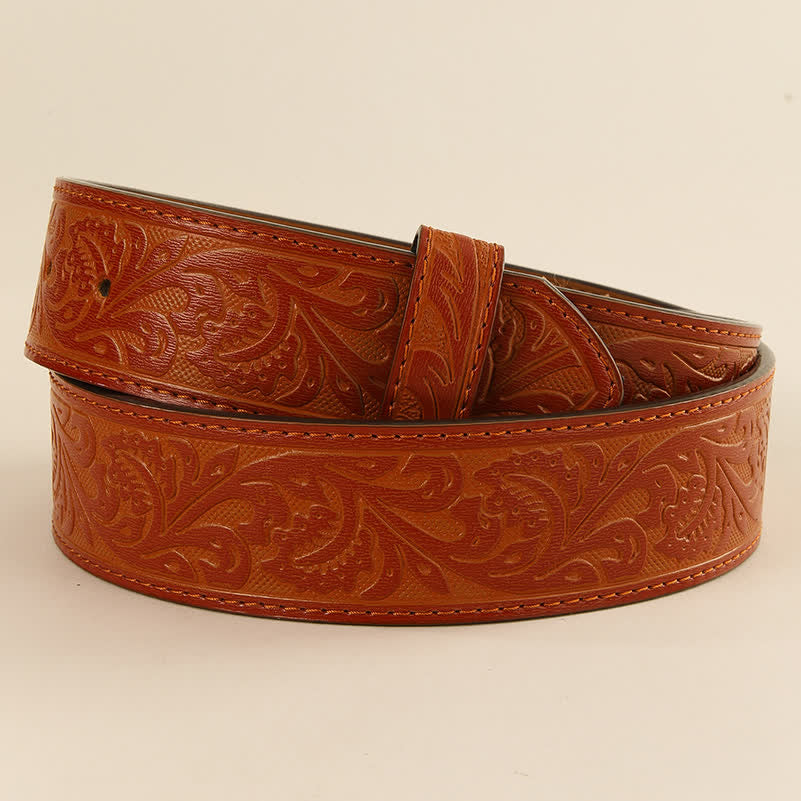 Western Flower Embossed DIY Leather Belt Strap without Belt Buckle - Orange - 46 - image 8