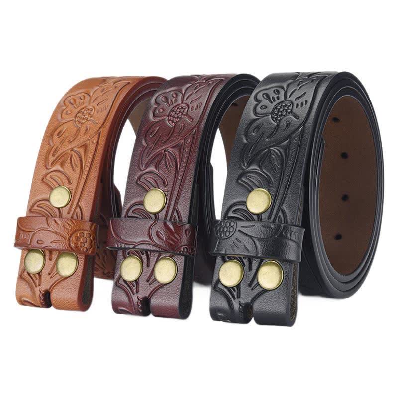 Punk Floral Embossed DIY Leather Belt Strap without Belt Buckle - image 1