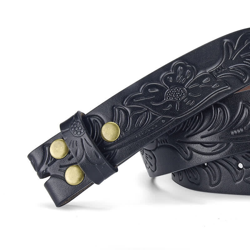 Punk Floral Embossed DIY Leather Belt Strap without Belt Buckle - image 6