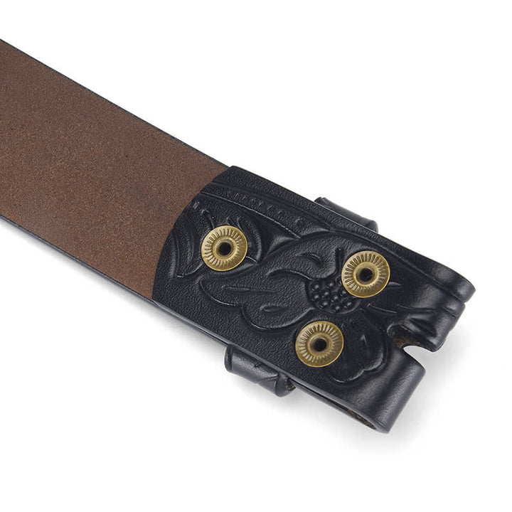 Punk Floral Embossed DIY Leather Belt Strap without Belt Buckle - image 8