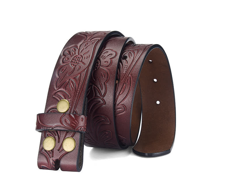 Punk Floral Embossed DIY Leather Belt Strap without Belt Buckle - image 2