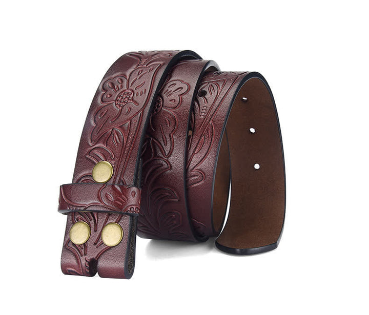 Punk Floral Embossed DIY Leather Belt Strap without Belt Buckle - image 2
