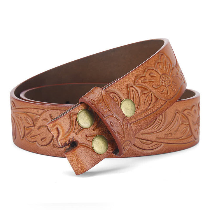 Punk Floral Embossed DIY Leather Belt Strap without Belt Buckle - Orange - 44 - image 9