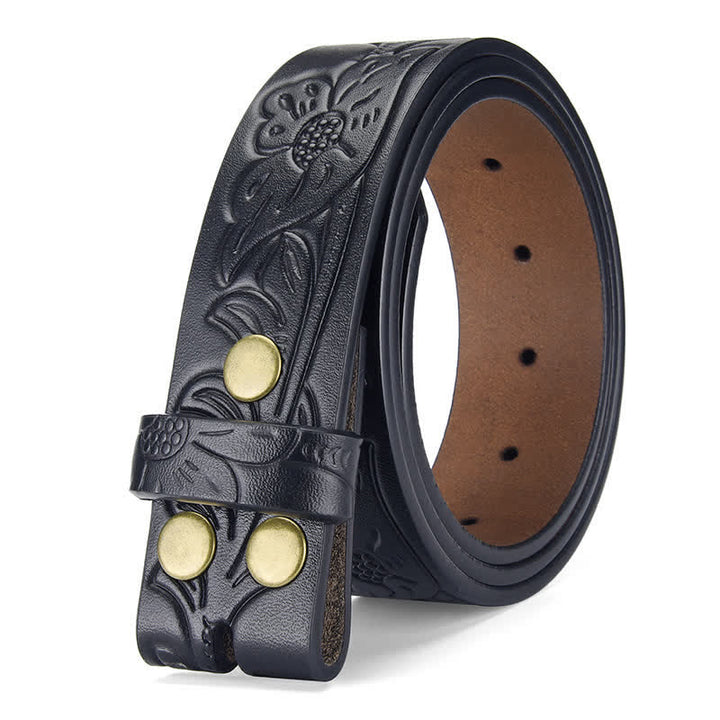 Punk Floral Embossed DIY Leather Belt Strap without Belt Buckle - image 4