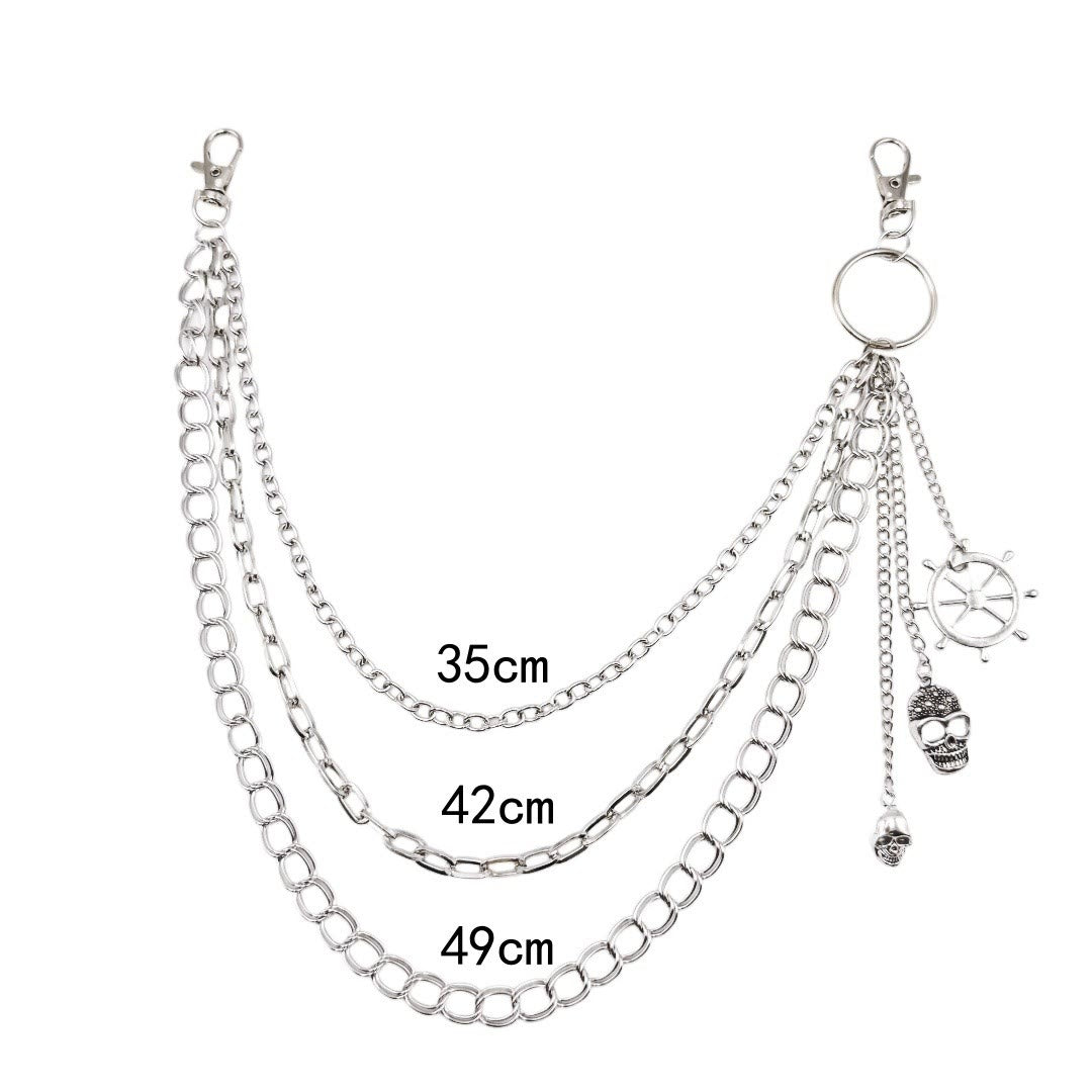 Hollow Rudder Skull Pendant Belt Chain Metal Waist Chain