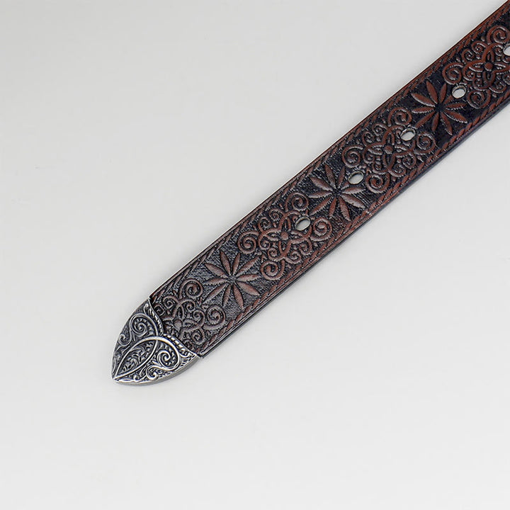 Women's Western Cowgirl Embossed Floral Brown Leather Belt