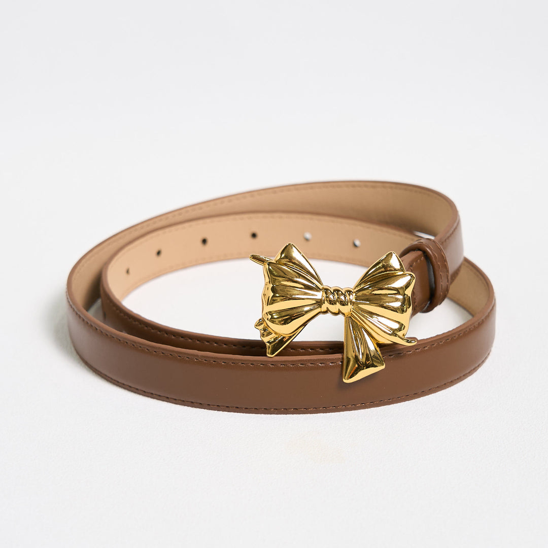 Women's Western Cowgirl Bowknot Buckle Leather Belt