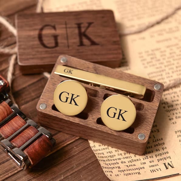 Custom Your Text Wedding Tie Bar Cufflinks For Mens Wear - image 2