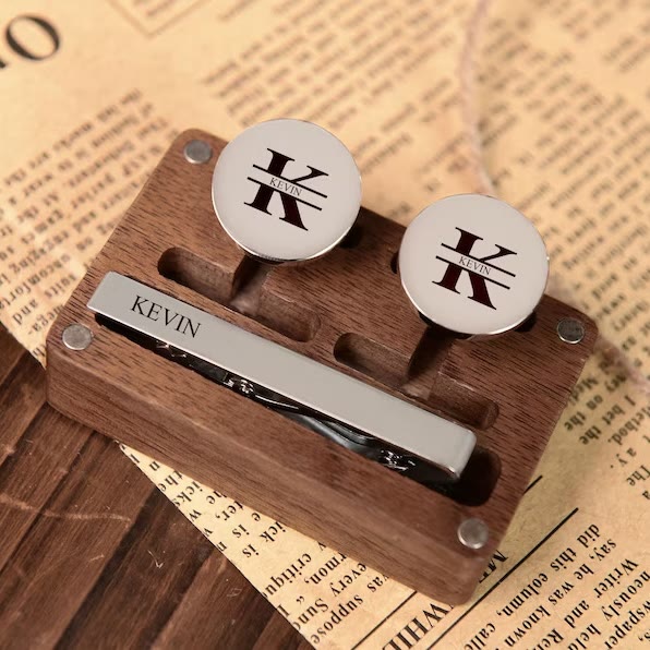 Custom Your Text Wedding Tie Bar Cufflinks For Mens Wear - Silver - image 0