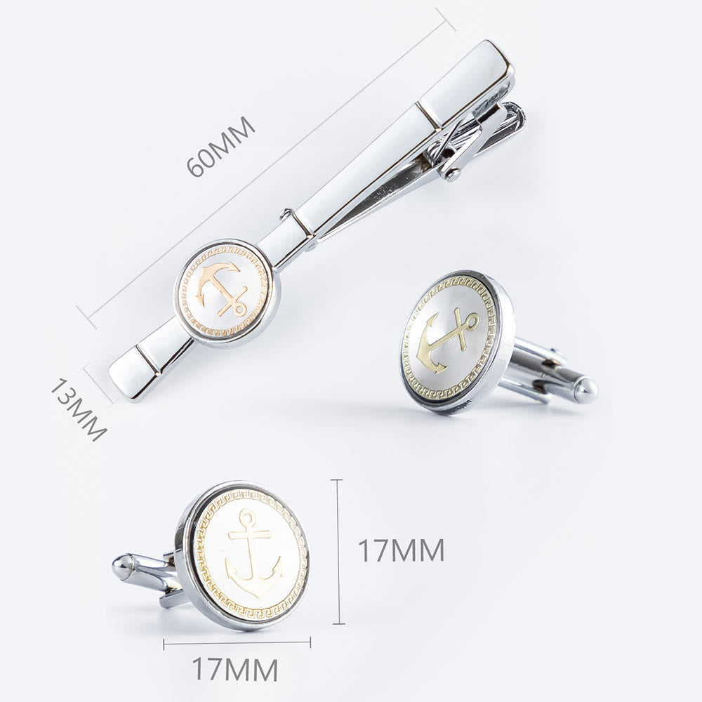 Anchor Tie Bar Cufflinks Set For Wedding Suit