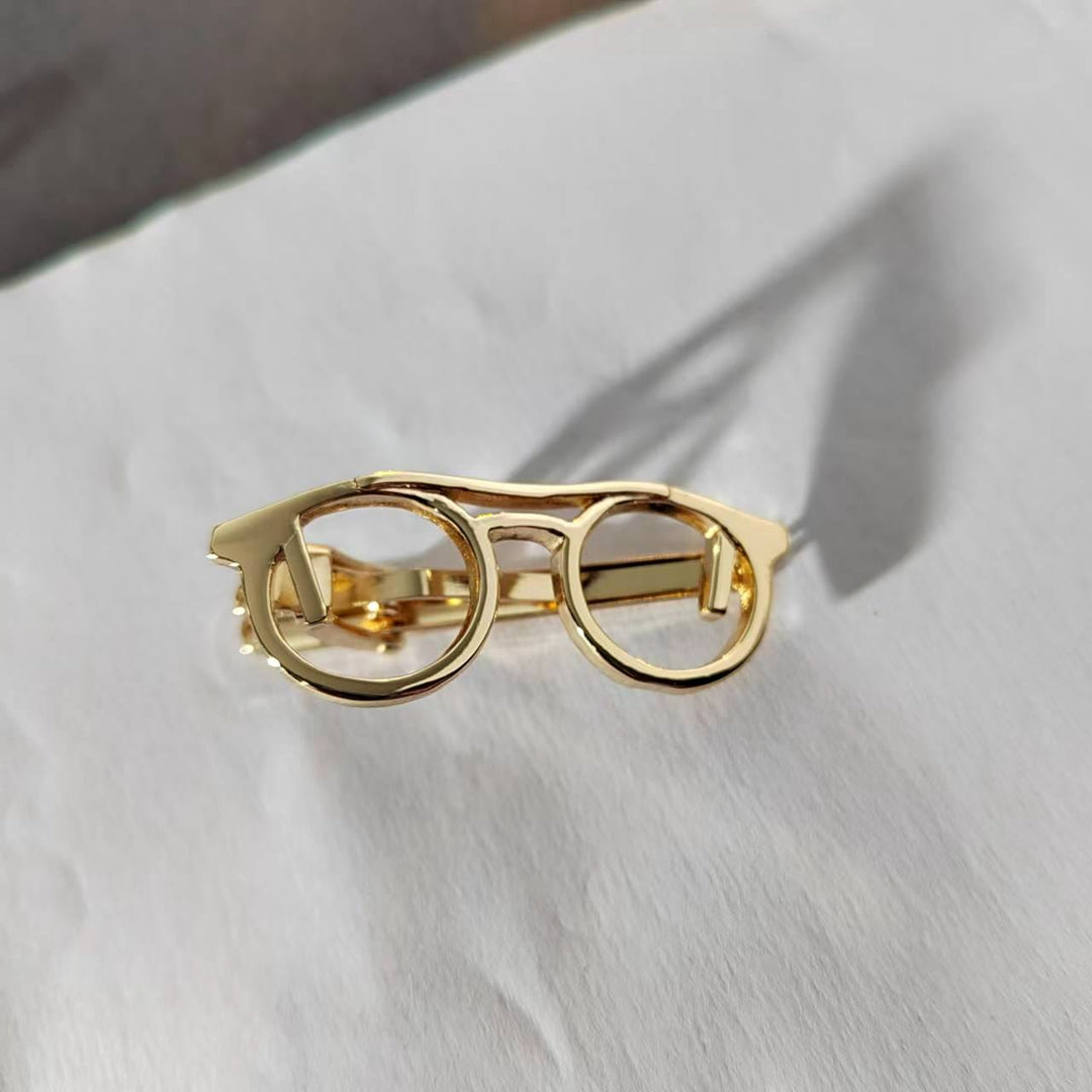 Gold And Silver Glasses Tie Clip For Daily Suit