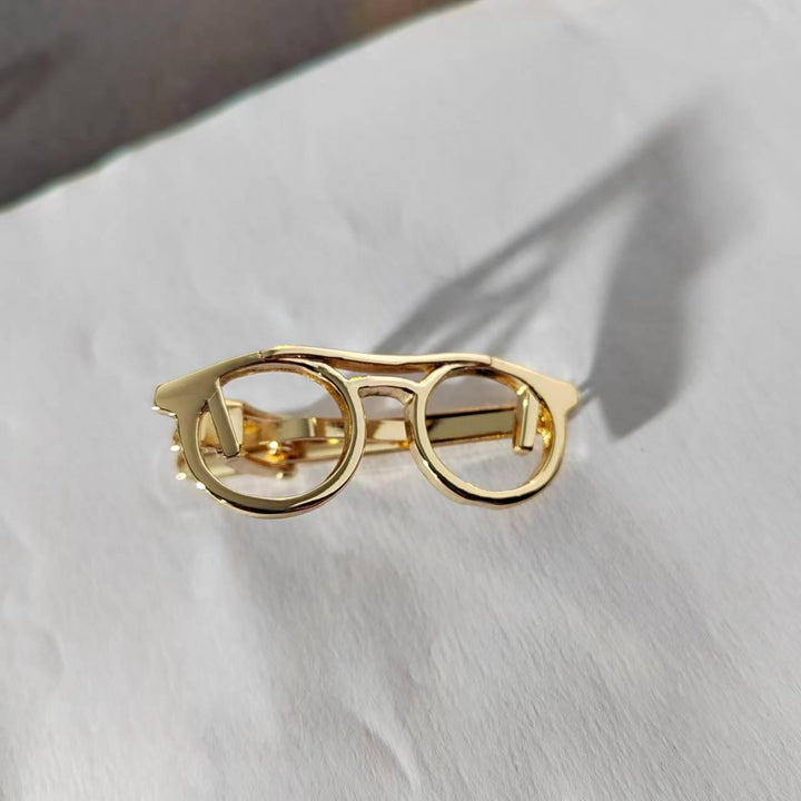 Gold And Silver Glasses Tie Clip For Daily Suit