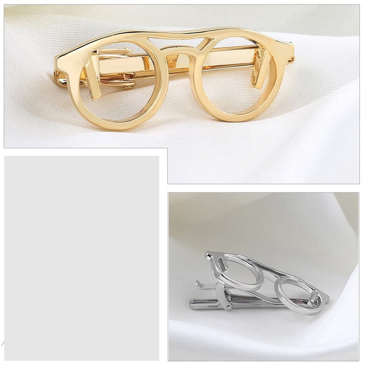Gold And Silver Glasses Tie Clip For Daily Suit