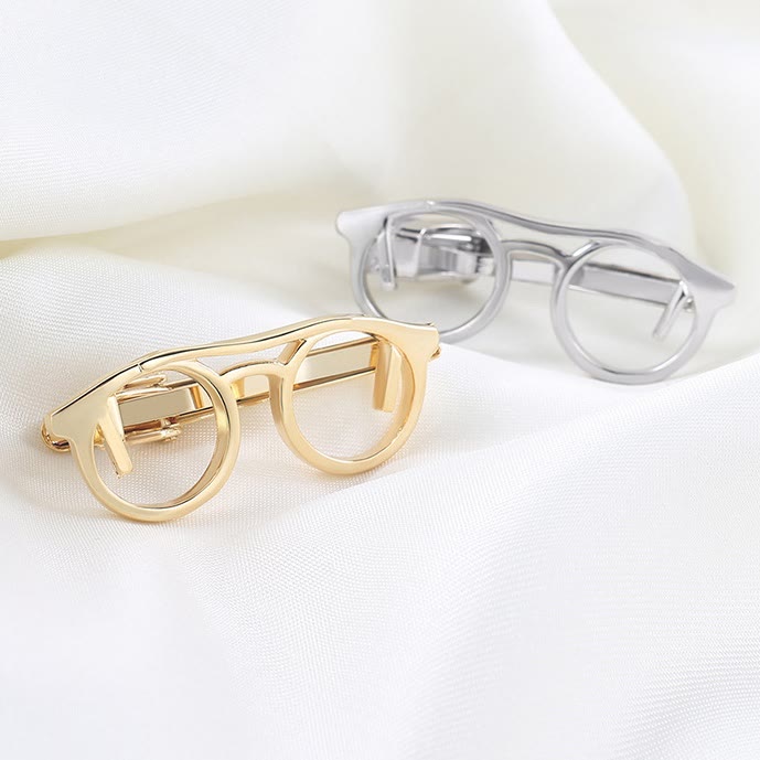 Gold And Silver Glasses Tie Clip For Daily Suit