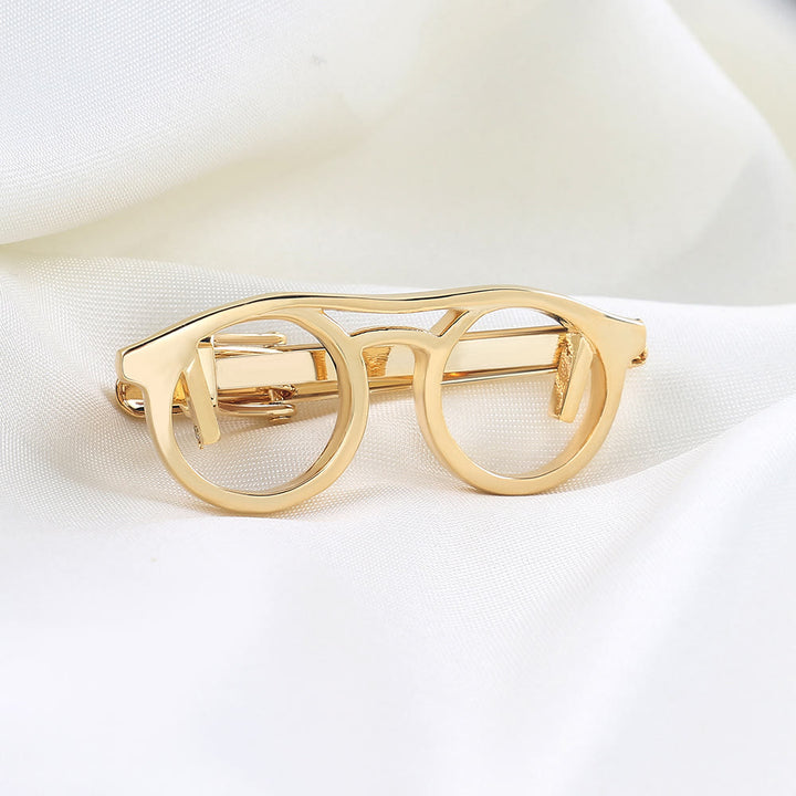 Gold And Silver Glasses Tie Clip For Daily Suit