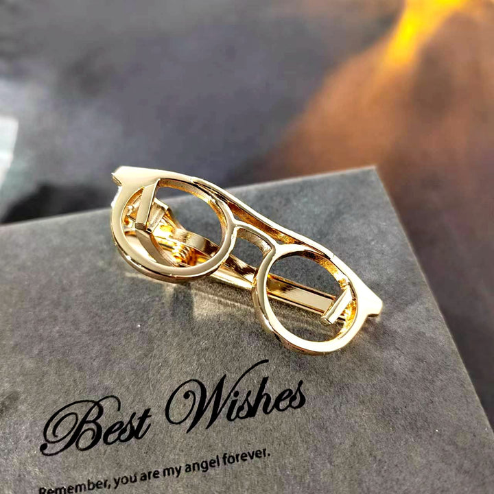 Gold And Silver Glasses Tie Clip For Daily Suit