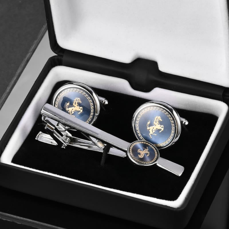 Running Horse Tie Bar Cufflinks Set For Wedding Suit - image 1