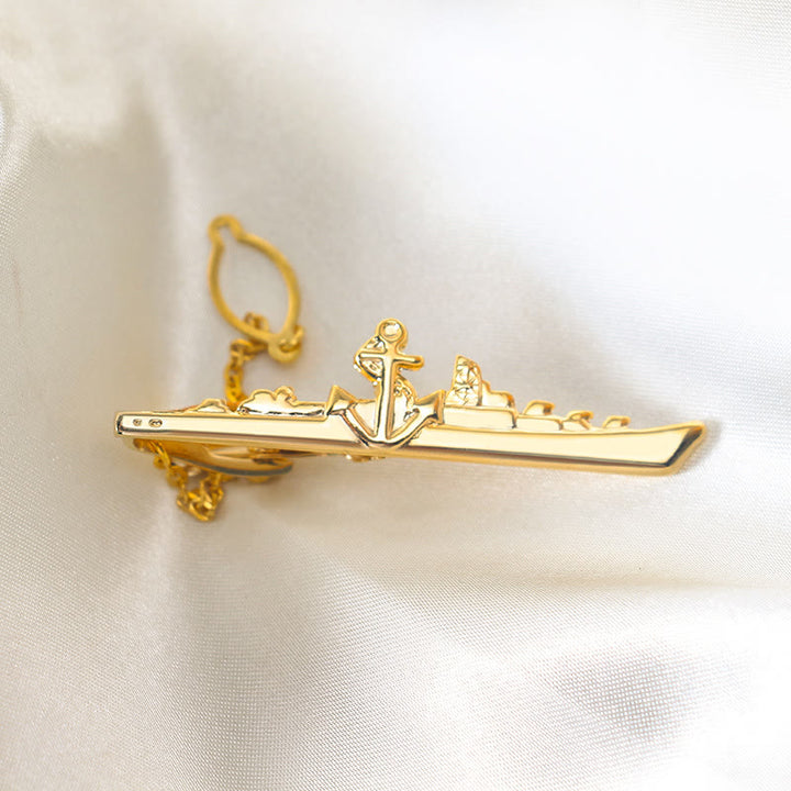 Warship Shape With Anchor Tie Clip For Suit - Warship Shape Tie Bar - image 0
