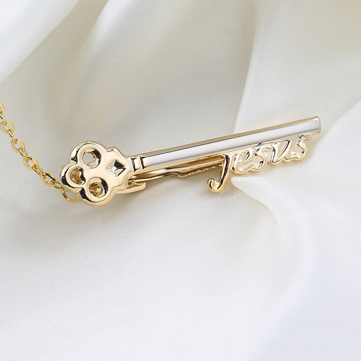 Gold Jesus Key Tie Bar For Wedding Suit - Gold Jesus Key Tie Bar - image 0