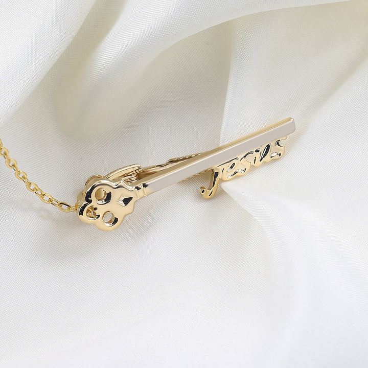 Gold Jesus Key Tie Bar For Wedding Suit